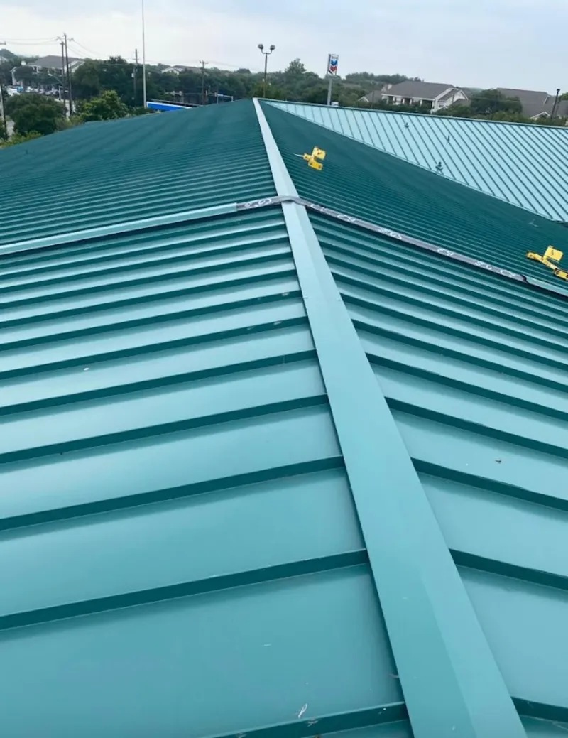 Green commercial metal roof ridge and valley for Metal Roof Repair in Schiller Park